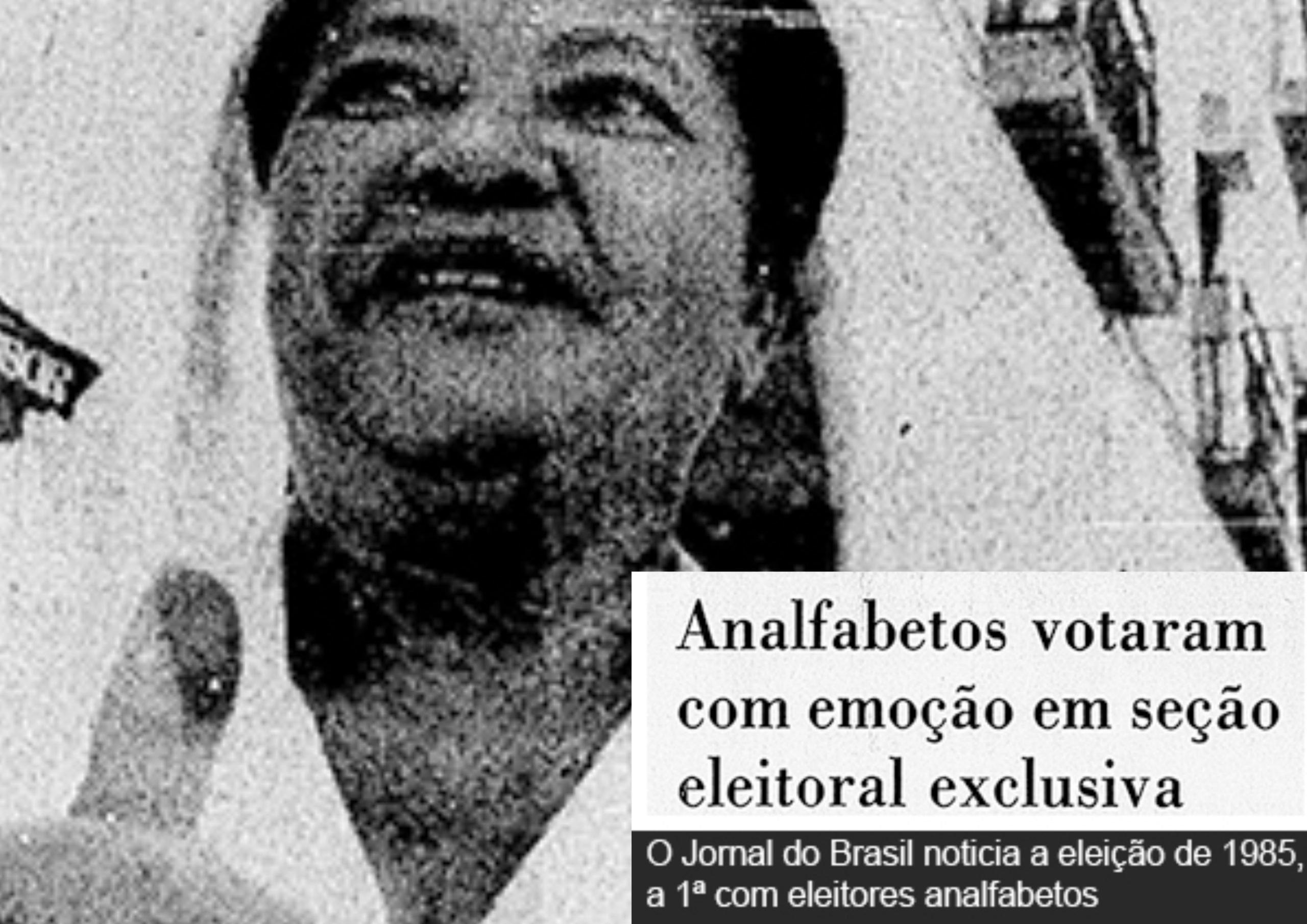 1985 - Volta dos civis ao poder. A Emenda Constitucional nº 25, de 15 de maio de 1985, assegura, pela primeira vez no Brasil, o direito ao voto para pessoas não alfabetizadas. Fonte: O Senado